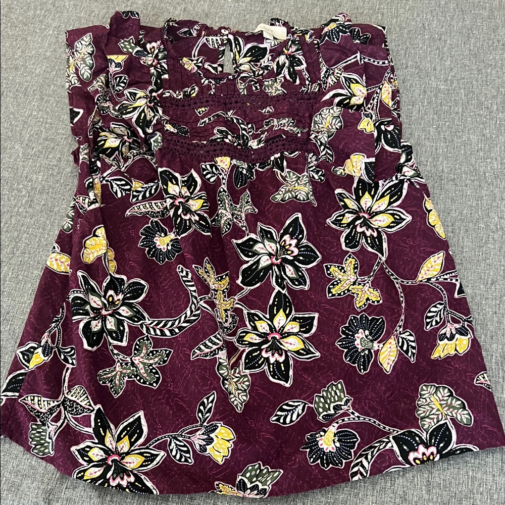 LOFT Multicolor Floral Ruffle Top